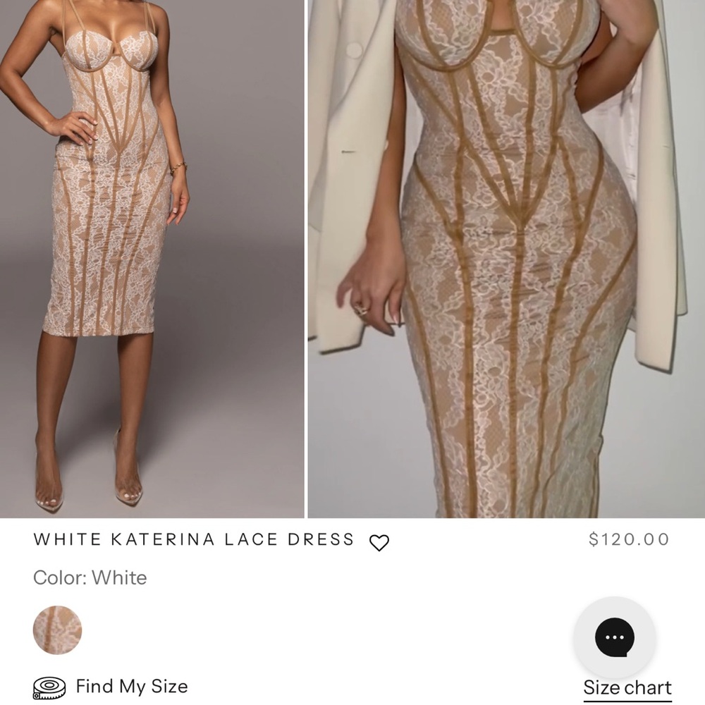 JLUXLABEL Elegant White and Tan Lace Midi Dress